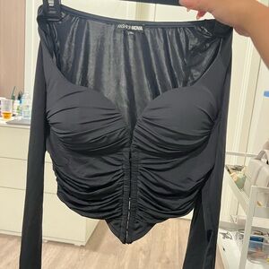 Fashion Nova Black Ruched Long Sleeve Top